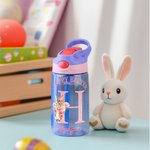 Personalisierte Cute Bunny Floral Initial 16oz Kind Wasserflasche mit Namen und Stroh zurück zu Schule glücklich Ostern Geschenk für Jungen Mädchen