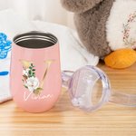 Personalized Floral Initial Name 10oz Insulated Sippy Cup with Handle Baby Shower Birthday Gift for Kids Baby