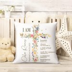 Personalised Floral Cross Bless Bible Verse Soft Throw Pillow Cover with Name and Text Baptism First Communion Gift for Kids