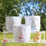 Conejito de Pascua de acuarela personalizado cesta de huevos bolsa de cubo floral con el título y el nombre de Pascua Huevo de Caza Suministros Fiesta de Cumpleaños Regalo para el niño