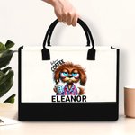 Personalisierte Cartoon-Charakter Tier vor Kaffee Canvas Tasche mit Namen Tote Bag Büro Geburtstag Geschenk für Kaffee-Liebhaber Familie Freund
