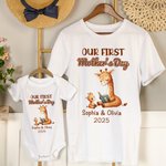 Personalizado Nuestro Primer Día de la Madre Lindo Animal 100% Algodón Bebé Body Camiseta Mamá con Nombre y Año Día de la Madre Baby Shower Regalo para Mamá Bebé