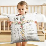 Personalised Floral Cross Bless Bible Verse Soft Throw Pillow Cover with Name and Text Baptism First Communion Gift for Kids