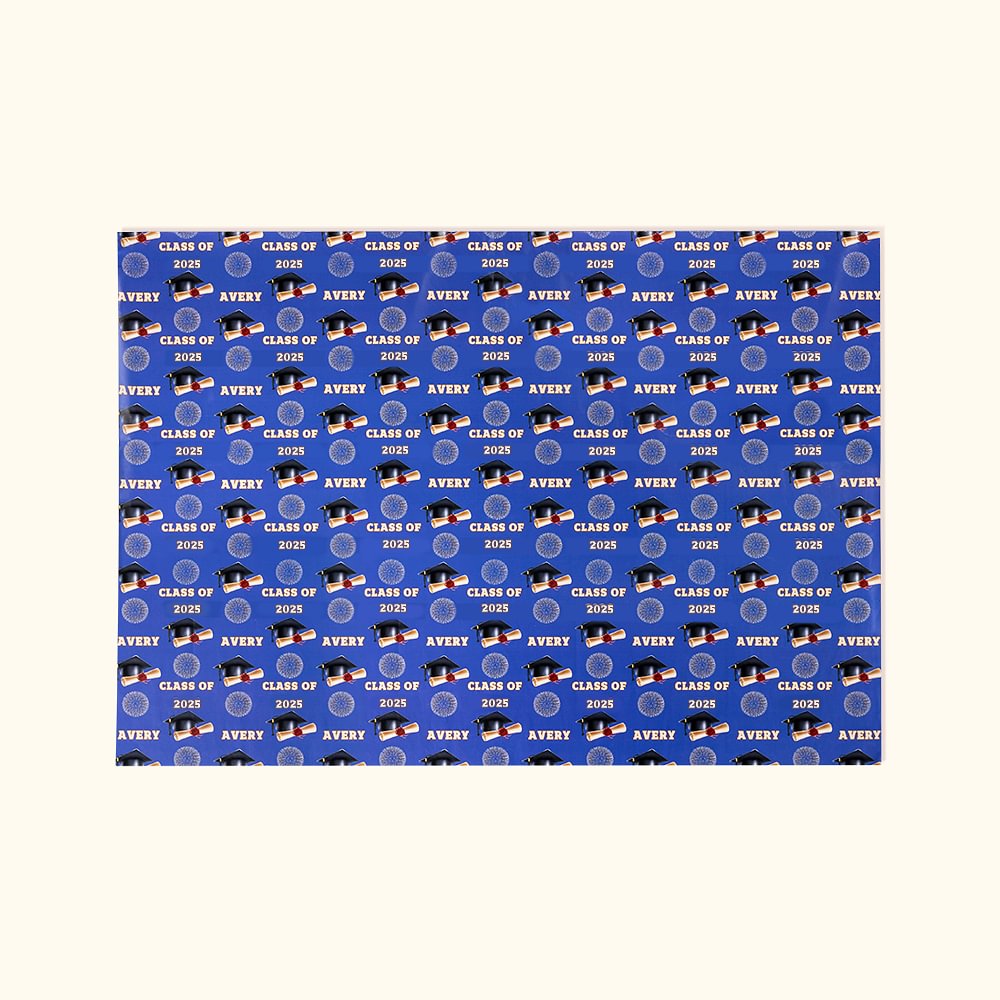 Papier d'Emballage de Cadeau Personnalisé avec Nom et Année Motif Chapeau de Diplôme Class of 2024 Graduation Cadeau Fin d'Études pour Diplômé