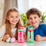 Personalisierte Cute Bunny Floral Initial 16oz Kind Wasserflasche mit Namen und Stroh zurück zu Schule glücklich Ostern Geschenk für Jungen Mädchen