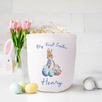 Conejito de Pascua de acuarela personalizado cesta de huevos bolsa de cubo floral con el título y el nombre de Pascua Huevo de Caza Suministros Fiesta de Cumpleaños Regalo para el niño