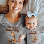 Personalizado Nuestro Primer Día de la Madre Lindo Animal 100% Algodón Bebé Body Camiseta Mamá con Nombre y Año Día de la Madre Baby Shower Regalo para Mamá Bebé