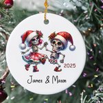 Personalised Cute Dancing Skeletons Ceramic Ornament with Name and Year Funny Holiday Decoration Day of The Dead Gift for Couple