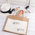 Personalized First Mom Now Grandma Jute Tote Bag with Front Pocket Travel Essentials Birthday Gift for Women