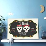 Personalised Til Death Do Us Part Gothic Sugar Skull Canvas Painting with Names and Date Wall Decor Day of the Dead Halloween Wedding Gift for Couple