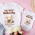 Personalizado Nuestro Primer Día de la Madre Lindo Animal 100% Algodón Bebé Body Camiseta Mamá con Nombre y Año Día de la Madre Baby Shower Regalo para Mamá Bebé