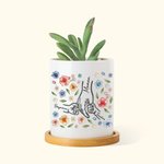 Pot de Fleurs en Céramique Personnalisé avec 1-9 Mains et Noms Base en Bambou Cadeau de Fête des Mères Grand-Mères pour Femme