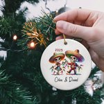 Personalized Cute Dancing Skeletons Ceramic Ornament with Name and Year Funny Holiday Decor Day of The Dead Gift for Couple