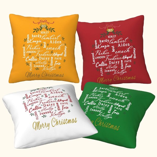 Taie d'oreiller personnalisée Merry Christmas Word Cloud avec nom Décoration d'intérieur Anniversaire Noël Cadeau pour la famille Ami