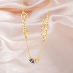 Henkilökohtainen Dainty Double Sydämen muotoinen Birthstone kaulakoru nimet Syntymäpäivä Vuosipäivä Ystävänpäivä lahja naisille sisaret