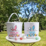 Personalised Cute Easter Bunny Ears Eggs Bow Bucket Bag with Name Easter Egg Hunt Basket Birthday Party Favors Gift for Kids