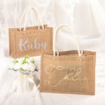 Personalizada Glitter Color Sólido Bolsa de Yute Tote con Nombre Boda Ducha Nupcial Despedida de Soltera Regalo para Damas de Honor Amigas