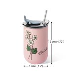 Gepersonaliseerde Aquarel Geboortebloem Naam 355 ml Geïsoleerde Koffiebeker met Rietje en Deksel Huiswarming Verjaardag Feest Cadeau voor Vrouwen