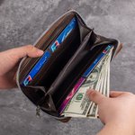 Personalized Engraved Text Portable Leather Zippered Man's Wallet with Wrist Strap and Phone Pocket Birthday Father's Day Anniversary Gift for Men