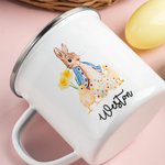 Personalisierte Peter Rabbit 12oz Multicolor Rim Emaille Becher Drawstring behandeln Tasche mit Namen Geburtstag Ostern Party Gunst Geschenk für Kinder