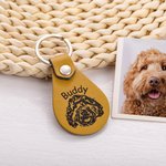 Personalized Engraved Pet Portrait Keychain with Name Dog Cat Memorial Gift for Pet Lovers