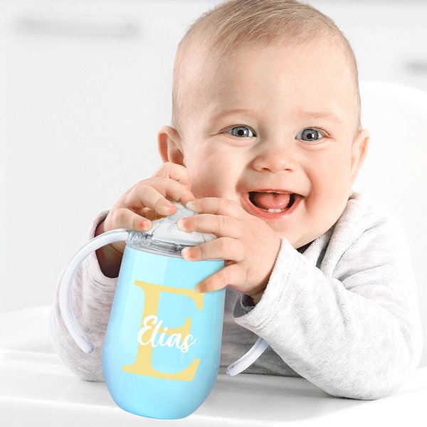 Personalized Floral Initial Name 10oz Insulated Sippy Cup with Handle Baby Shower Birthday Gift for Kids Baby