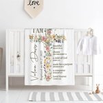 Personalized Floral Cross Bless Bible Verse Soft Throw Blanket with Name and Text Baptism First Communion Gift for Kids