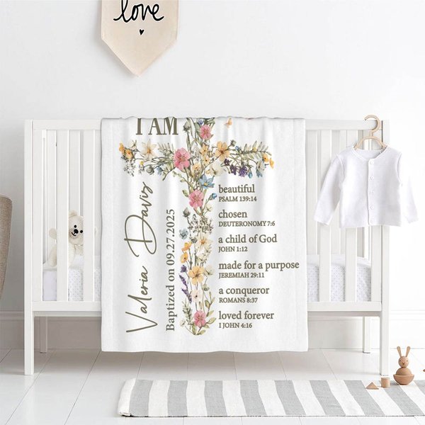 Croce floreale personalizzata Bless Bible Verse Coperta morbida con nome e testo Regalo di battesimo e prima comunione per bambini