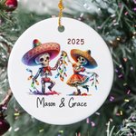 Personalized Cute Dancing Skeletons Ceramic Ornament with Name and Year Funny Holiday Decor Day of The Dead Gift for Couple