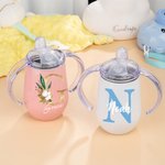 Personalized Floral Initial Name 10oz Insulated Sippy Cup with Handle Baby Shower Birthday Gift for Kids Baby