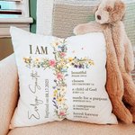 Personalised Floral Cross Bless Bible Verse Soft Throw Pillow Cover with Name and Text Baptism First Communion Gift for Kids