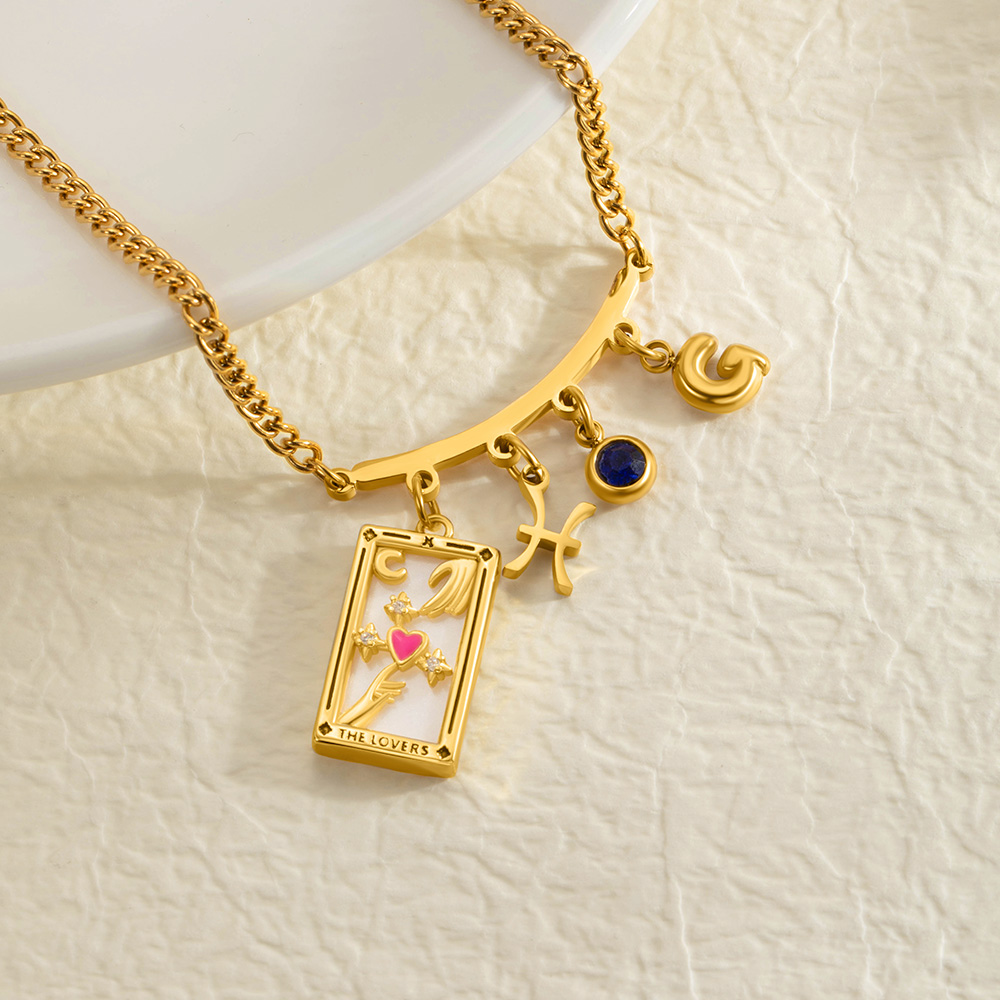 Collier personnalisé Tarot Zodiac Birthstone Initial Number Dainty Astrology Jewelry Birthday Gift for Women Astrology Lovers