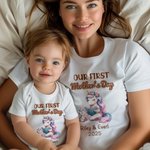 Personalizado Nuestro Primer Día de la Madre Lindo Animal 100% Algodón Bebé Body Camiseta Mamá con Nombre y Año Día de la Madre Baby Shower Regalo para Mamá Bebé