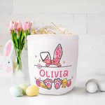 Personalised Cute Easter Bunny Ears Eggs Bow Bucket Bag with Name Easter Egg Hunt Basket Birthday Party Favors Gift for Kids