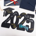 Personalized Wooden Glitter Graduation Cap Guestbook Sign with Name and Year Graduation Party Decoration Gift for Class of 2025 Graduates