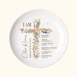 Personalised Floral Cross Bible Verse Ceramic Ring Dish Jewellery Tray with Name First Communion Party Decoration Christening Baptism Gift for Girls