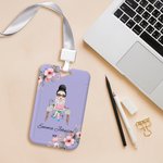 Personalized Floral Cartoon Business Woman and Man ID Card Badge Holder with Name Birthday Office Gift for Coworker Employee