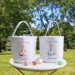 Conejito de Pascua de acuarela personalizado cesta de huevos bolsa de cubo floral con el título y el nombre de Pascua Huevo de Caza Suministros Fiesta de Cumpleaños Regalo para el niño