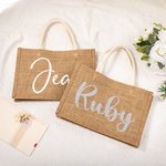 Personalizada Glitter Color Sólido Bolsa de Yute Tote con Nombre Boda Ducha Nupcial Despedida de Soltera Regalo para Damas de Honor Amigas