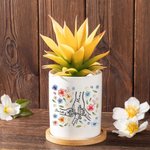 Pot de Fleurs en Céramique Personnalisé avec 1-9 Mains et Noms Base en Bambou Cadeau de Fête des Mères Grand-Mères pour Femme