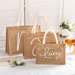 Personalizada Glitter Color Sólido Bolsa de Yute Tote con Nombre Boda Ducha Nupcial Despedida de Soltera Regalo para Damas de Honor Amigas