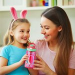 Personalisierte Cute Bunny Floral Initial 16oz Kind Wasserflasche mit Namen und Stroh zurück zu Schule glücklich Ostern Geschenk für Jungen Mädchen