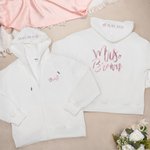 Henkilökohtainen Mrs Bride Zip Up huppari Glitter nimi ja päivämäärä häät Bridal Shower lahja morsian