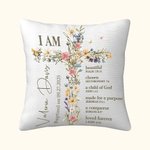 Personalised Floral Cross Bless Bible Verse Soft Throw Pillow Cover with Name and Text Baptism First Communion Gift for Kids