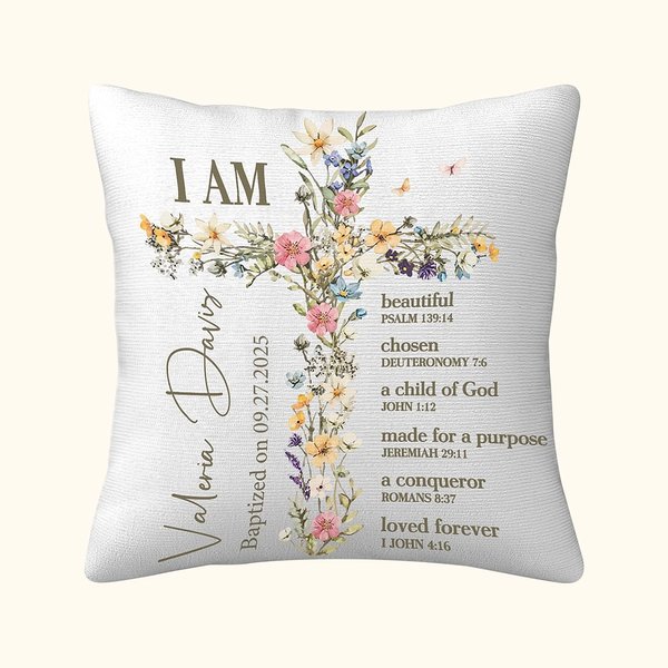 Croce floreale personalizzata che benedice il versetto biblico, soffice cuscino con nome e testo Regalo di battesimo e prima comunione per bambini