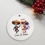 Personalized Cute Dancing Skeletons Ceramic Ornament with Name and Year Funny Holiday Decor Day of The Dead Gift for Couple