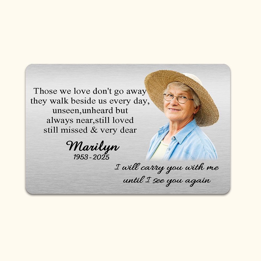 Carte de Portefeuille Personnalisée avec Photo Nom Année I Will Carry You Until I See You Again Cadeau Commémoratif pour Famille
