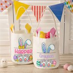 Personalisierte niedlichen Bogen Hase Ohr wiederverwendbaren Korb mit Namen Ostereierjagd Zubehör Party Geburtstag Geschenk für Jungen Mädchen