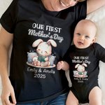 Personalizado Nuestro Primer Día de la Madre Lindo Animal 100% Algodón Bebé Body Camiseta Mamá con Nombre y Año Día de la Madre Baby Shower Regalo para Mamá Bebé