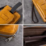 Personalized Engraved Text Portable Leather Zippered Man's Wallet with Wrist Strap and Phone Pocket Birthday Father's Day Anniversary Gift for Men